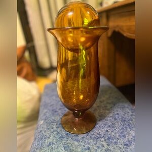 Blenko honey   Glass Vase with glass ball stopper